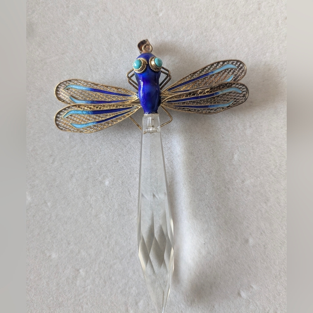 Large Vintage 925 Sterling Enamel Dragonfly Brooch Pendant Rare Statement Piece - Picture 1 of 4